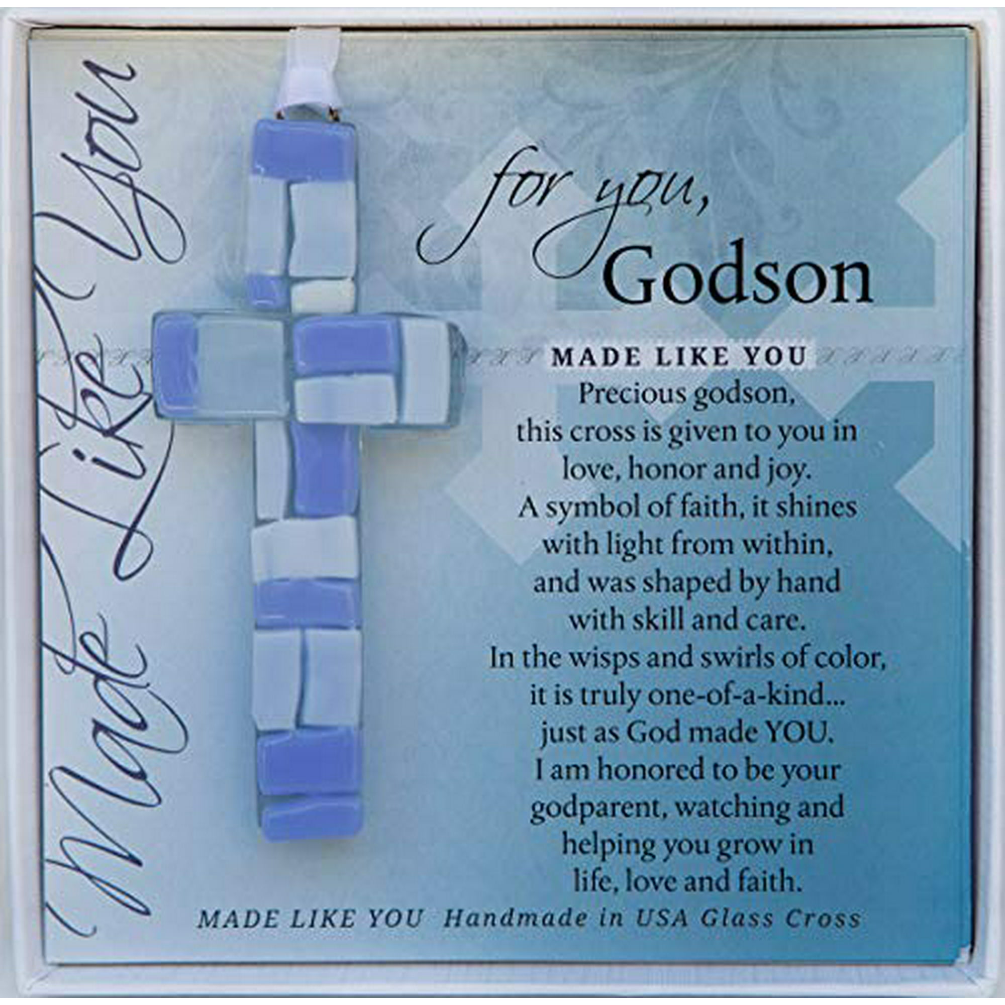 Godson Blue Mosaic Handmade Glass Cross Grandparent Gift Company For You 
